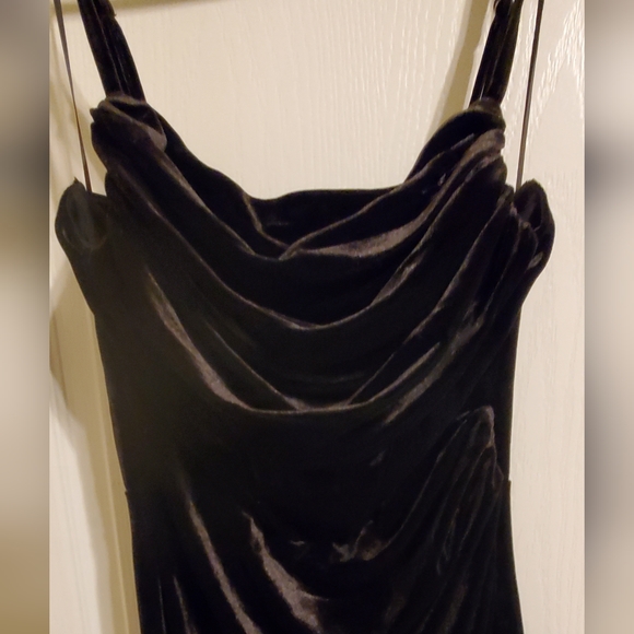 Ricarica black velvet sleeveless maxi dress, drape top, leg slit , Sz S - Picture 3 of 16